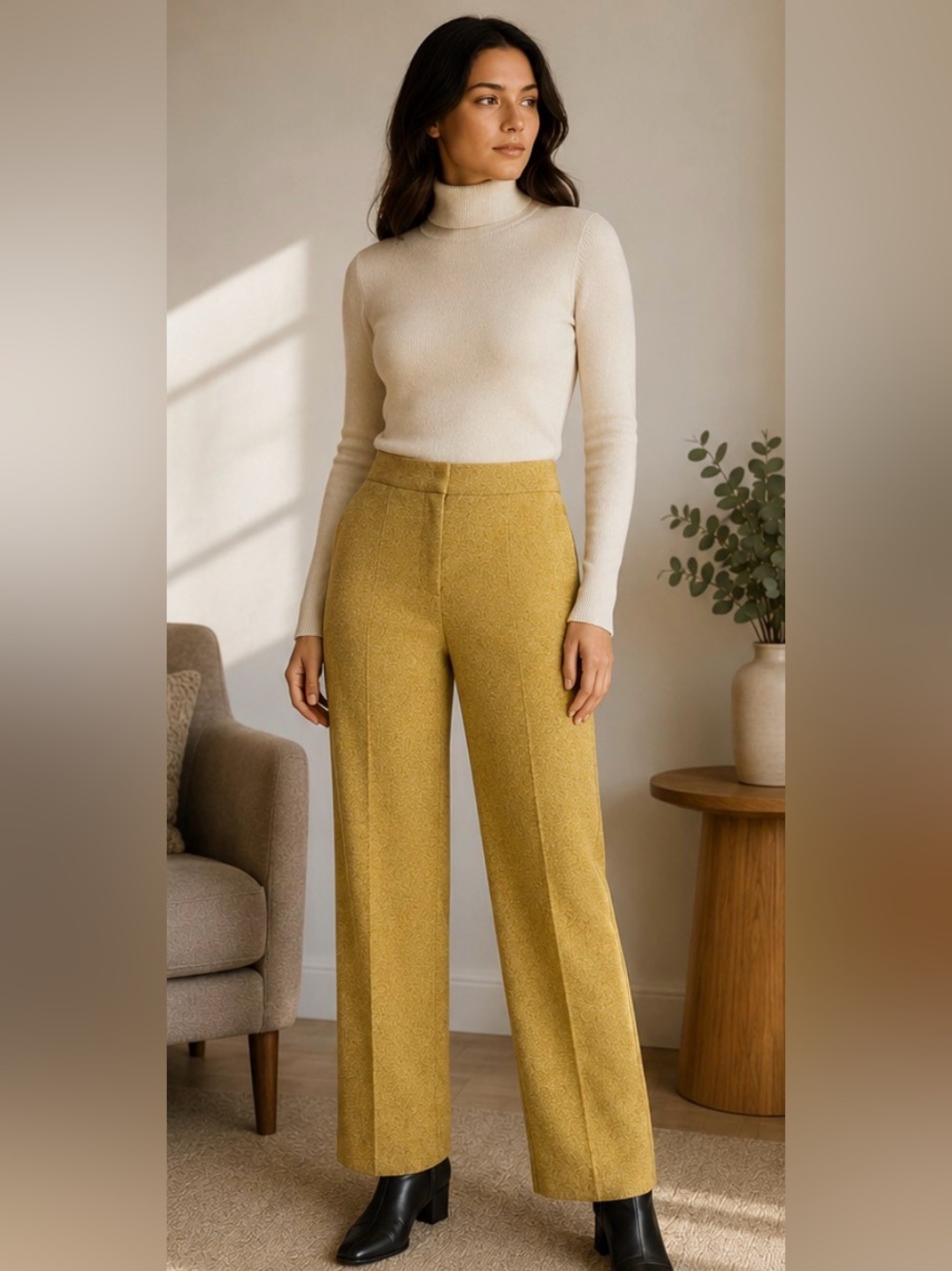 Worth High-Waist straight leg trousers in Mustard wool silk blend